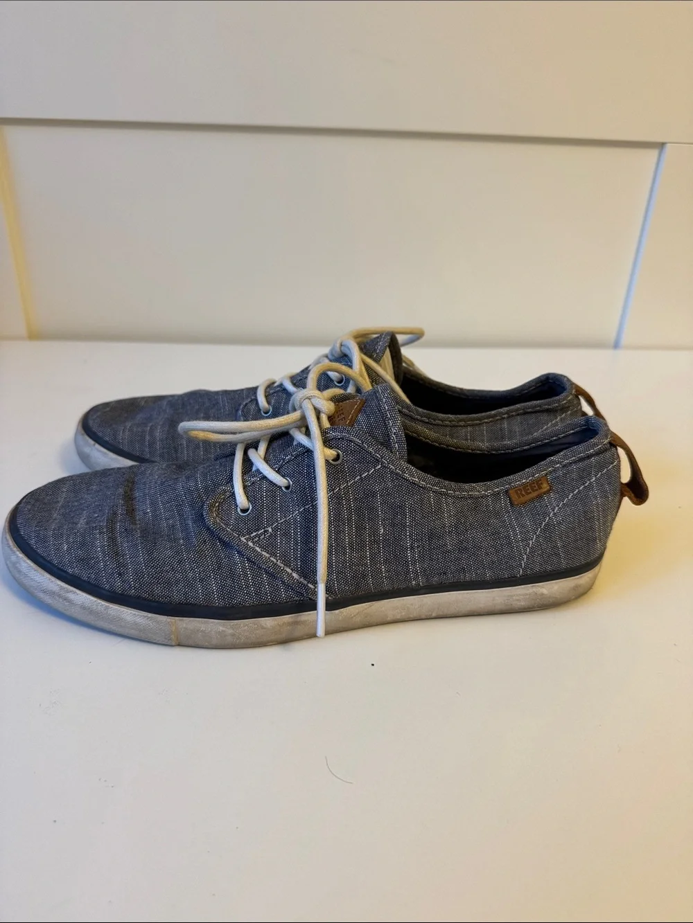 Reef Men's Navy Canvas Boat Shoes with White Laces